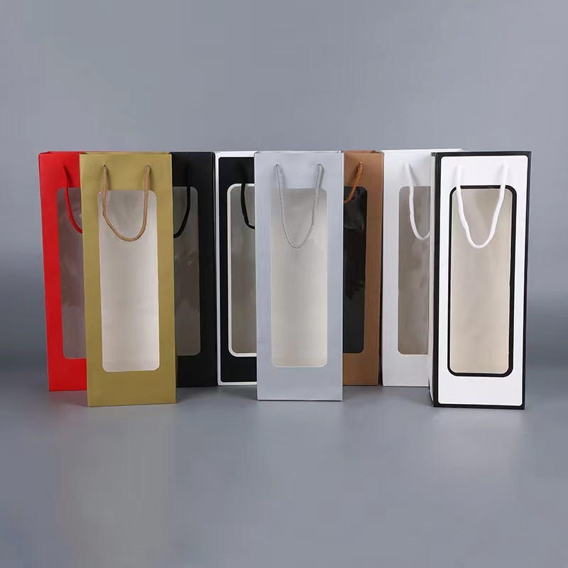 100gsm To 130gsm Personalized Paper Wine Bags With Clear Window