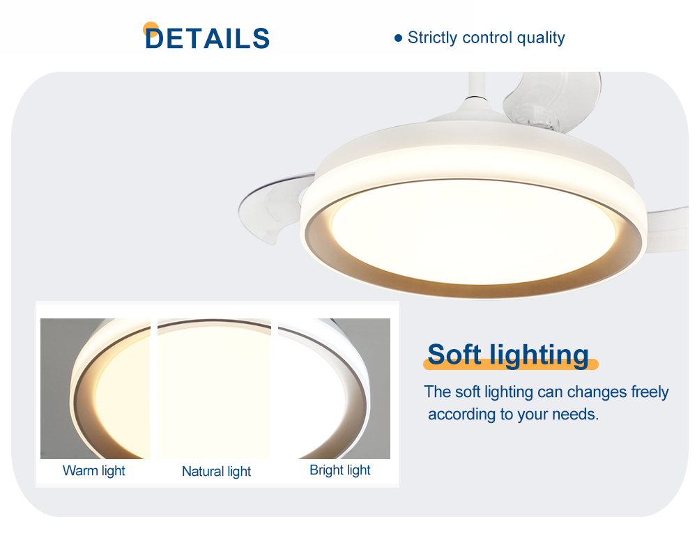 AC/DC Motor Type LED Ceiling Fan with Folding Clear Blades 42 Inch Space Saving Design