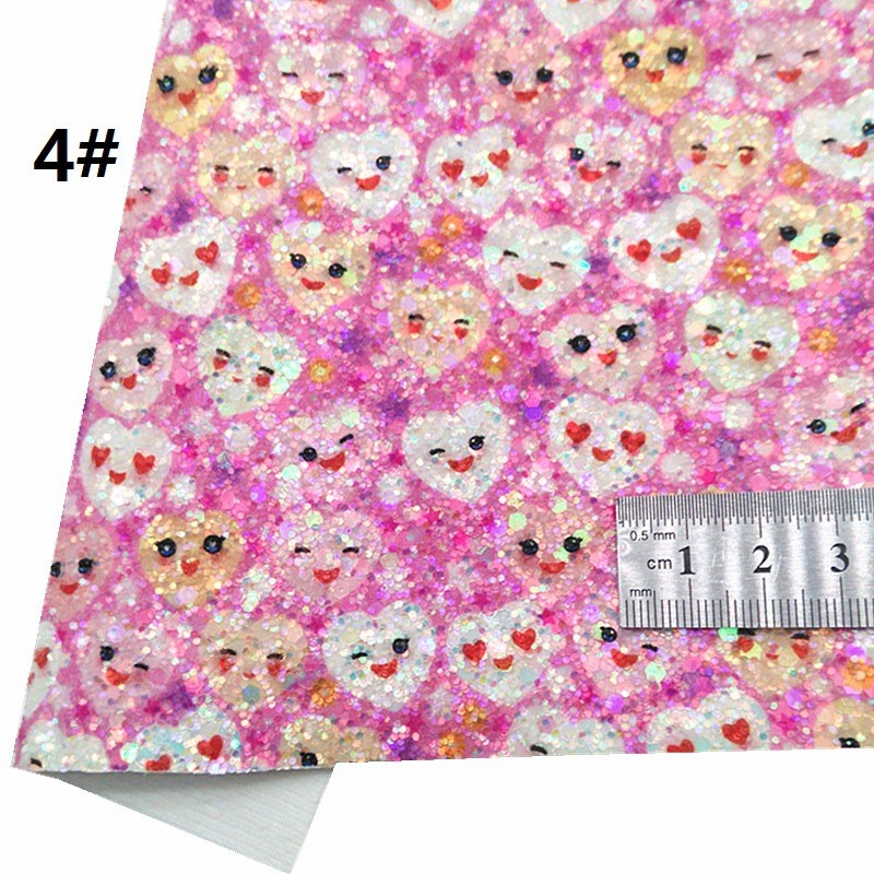 Printed Pink PU Polyurethane Leather Glitter Valentine'S Day Love Shape Gretel