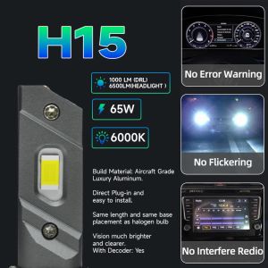 H15 65W 6500 Lumens 6000K Headlight Function LED Headlight Bulbs