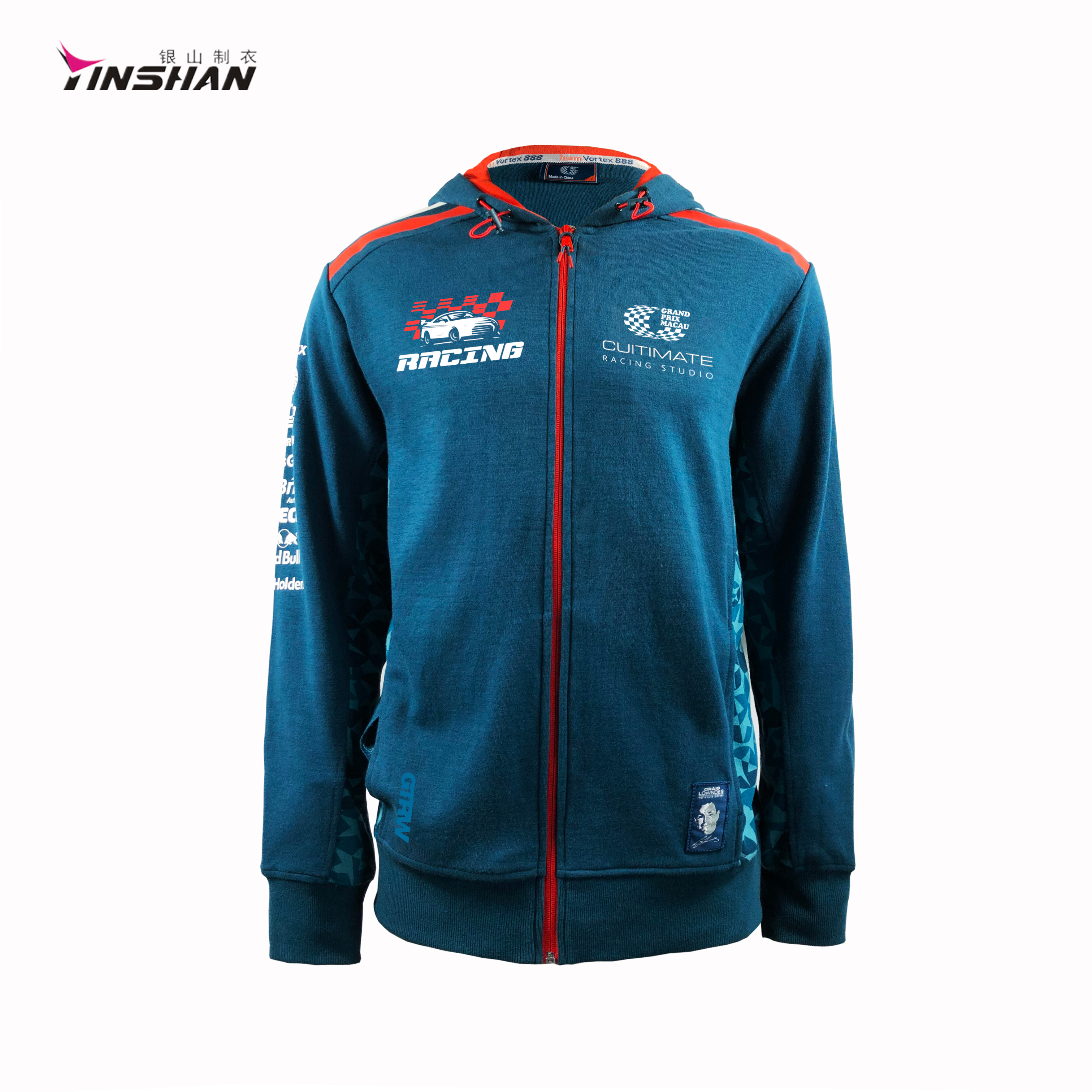 V-neck Customized Printing Methods Sports Fleece Hoodie for Racing and Motocycling