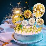 Birthday Paper Fans Banner Confetti Balloon Fireworks Golden Cupcake Topper For