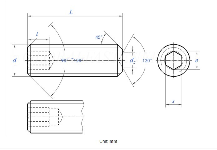 DIN 916 Hexagon Socket Knurl Set Screws With Cup Point