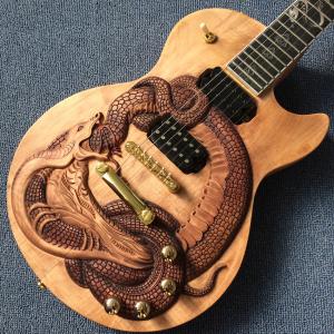 China Custom guitar, carved dragon pattern, ebony fingerboard, free shipping wholesale