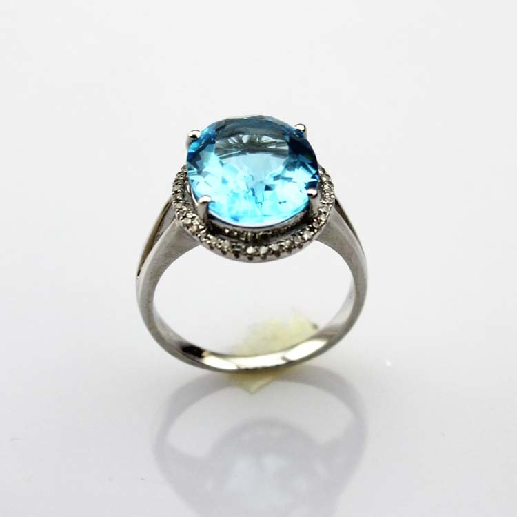 Gemstone Jewelry 925 Silver with 10mmx12mm Oval Blue Cubic Zircon Ring (R230)