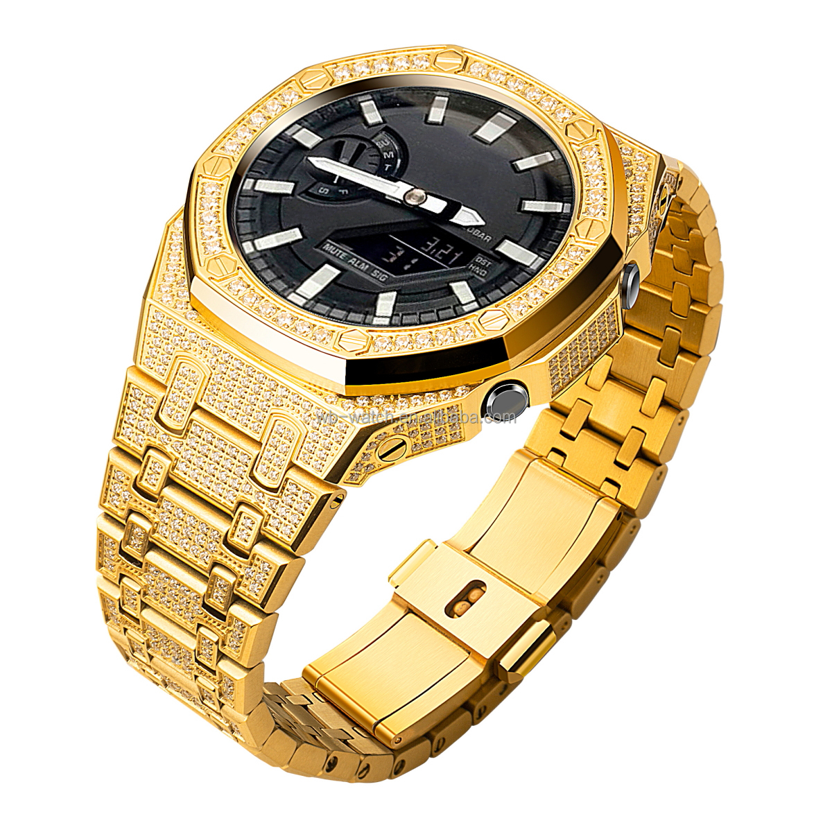 Full Zircon Diamond Stainless Steel Watch Case And Band For Casio Ga2100 Replacement