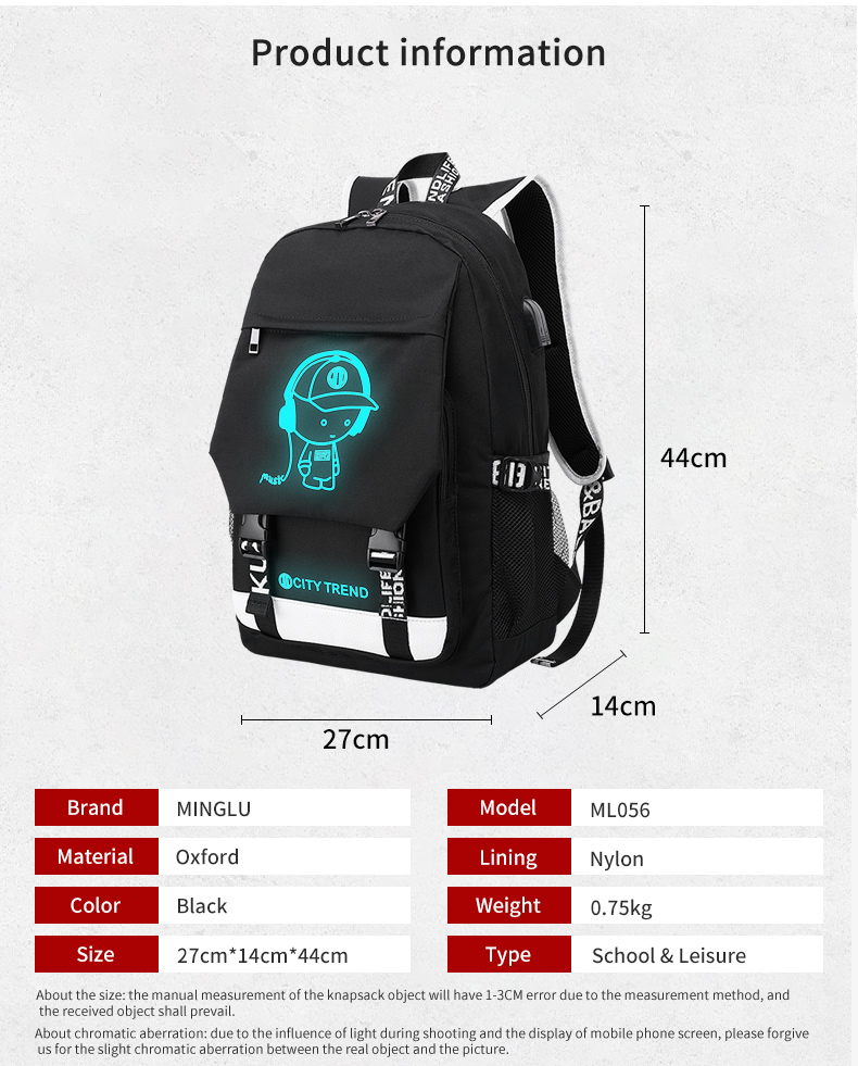 Factory wholesale custom fluorescent logo boys waterproof bookbag durable luminous student school bags backpack for men