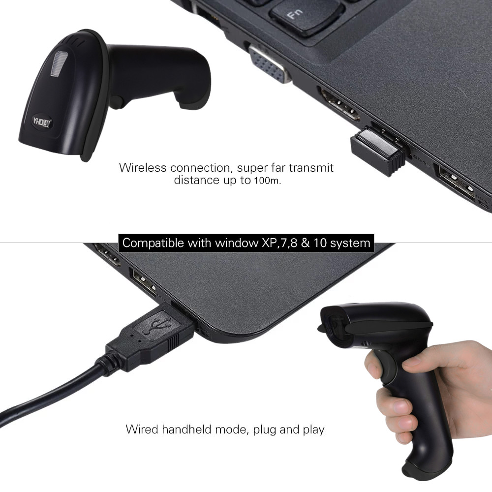 2D PDF417 Data Matrix Wireless Barcode Scanner USB YHD-5700DW QR Code Reader