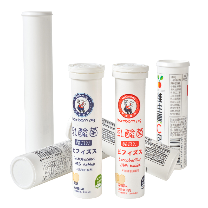 Customized Effervescent Tablet Bottle with Desiccant Flip Cover and Dry Offset Printing