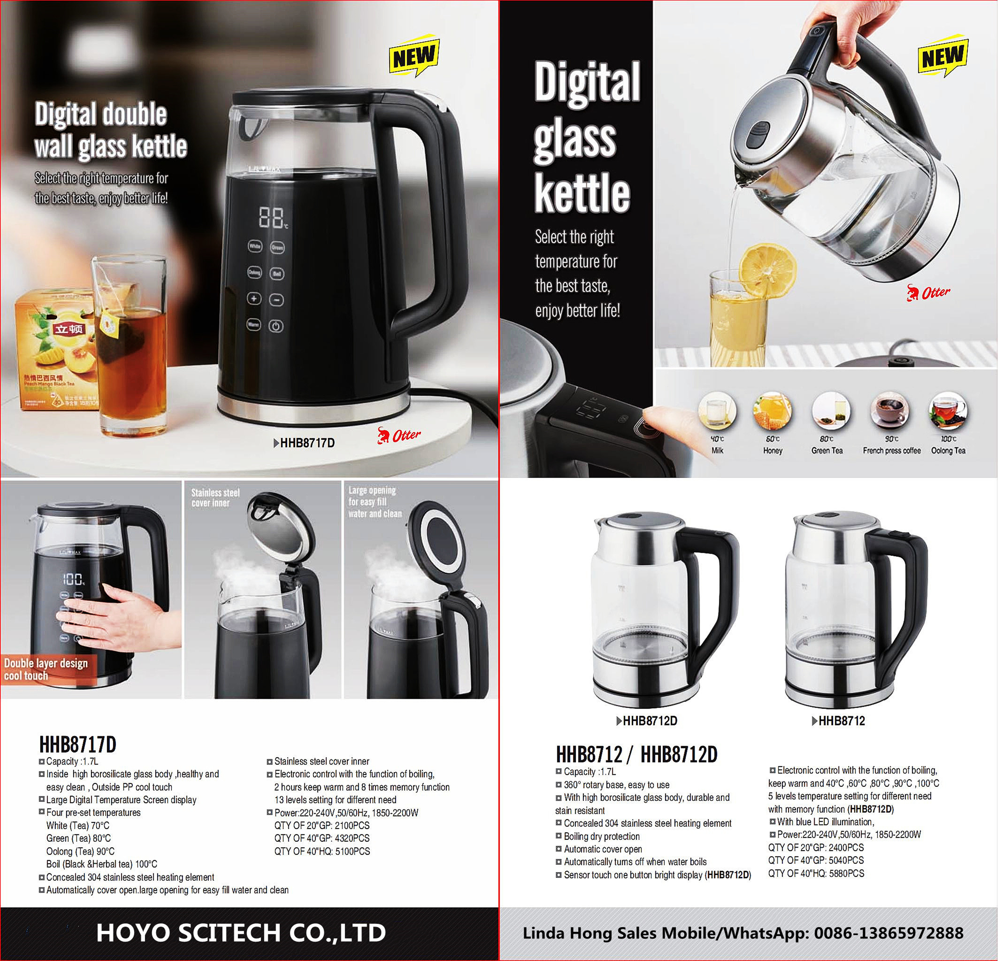 50/60Hz Glass Coated Electric Tea Kettle for Kitchen Household
