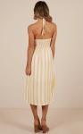 New arrival High Quality Mustard Stripe Beach Dress Summer Women Maxi Dress