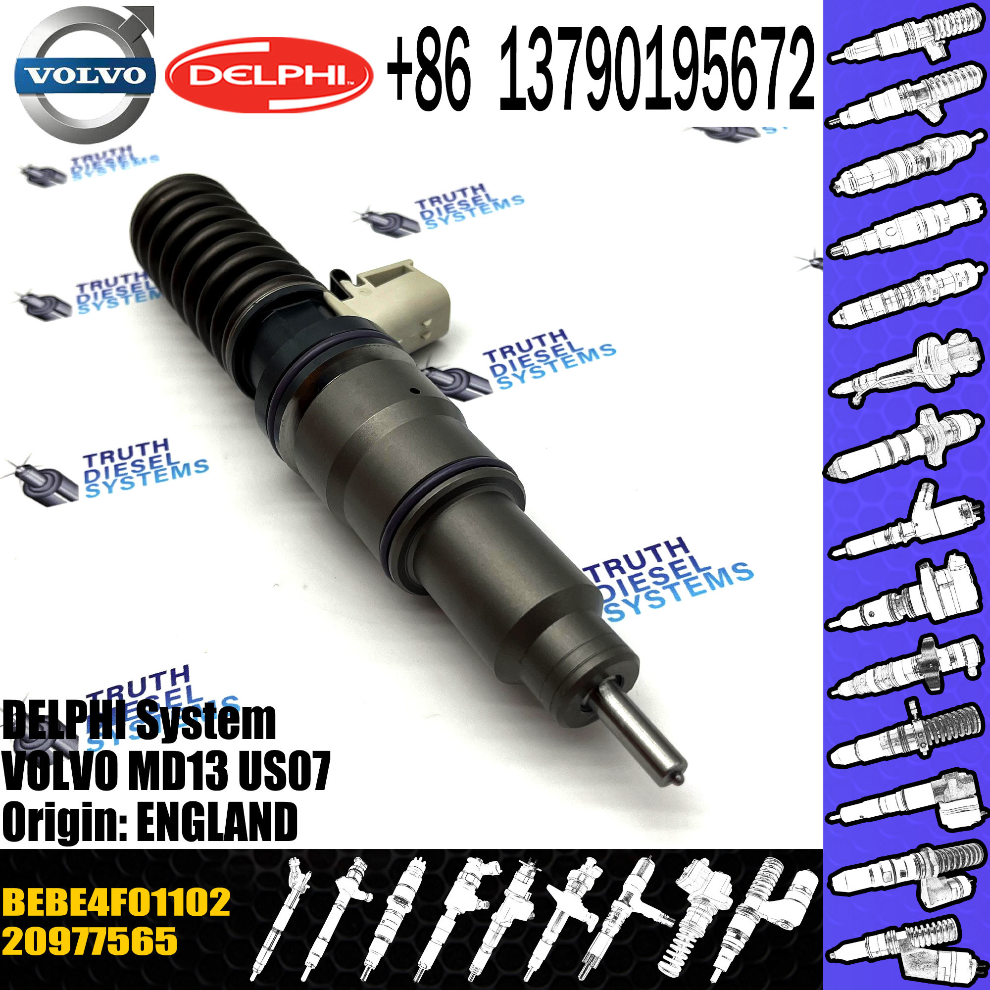 Diesel Fuel Injector 20977565 20582430 21106375 21244717 BEBE4F01101 BEBE4F01001 BEBE4F01102 E3.3 for VOL MD13 US07