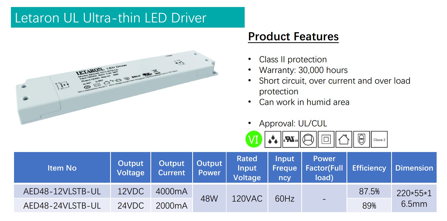 300mA Constant Voltage Led Driver , 12VDC 48W Slim LED Power Supply