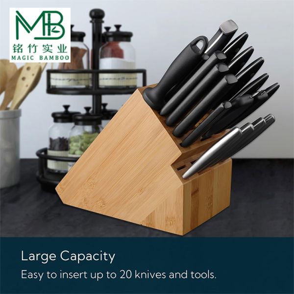 20 Slot Bamboo Knife Block For Kitchen Countertops