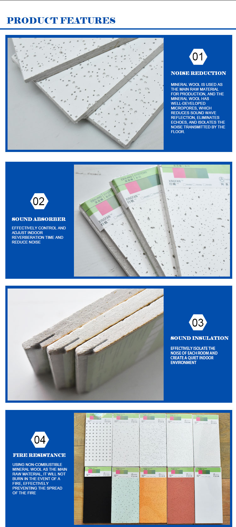Ceiling Mineral Wool Board 600x600mm 10mm Thickness Acoustic Ceiling Tiles Grid