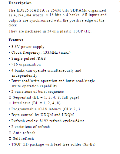 EDS2516ADTA-75-E Computer Memory Chips (16M Words X 16bits) 256M Bits DDR SDRAM