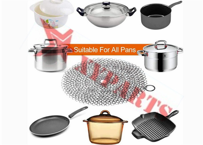 6"x6" Round Kitchen Chain Mail Scrubber For Pans Skillets Cleaning
