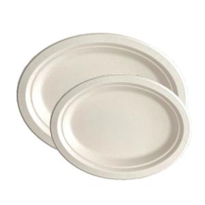 China Compostable Sugarcane Bagasse Oval Pulp Packaging Oval Food Plates wholesale