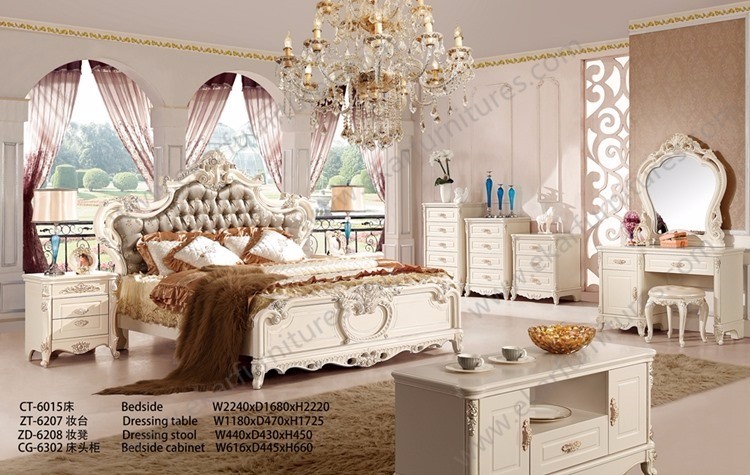 Guangzhou french white leather queen size bed loft bed 6028
