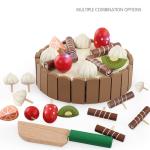 Solid Wood Kitchen Toy for Children Pretend Cutting Cake Play Food Kids Fruit