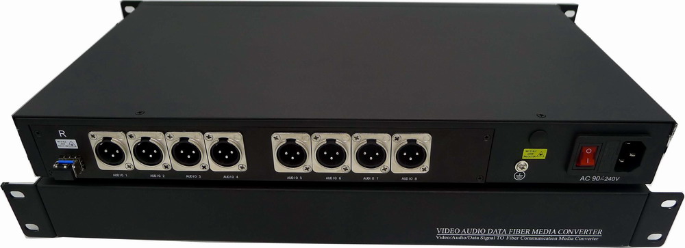 3 Pin XLR Banlanced Audio To Fiber Converter 1U Rack 8 Channels