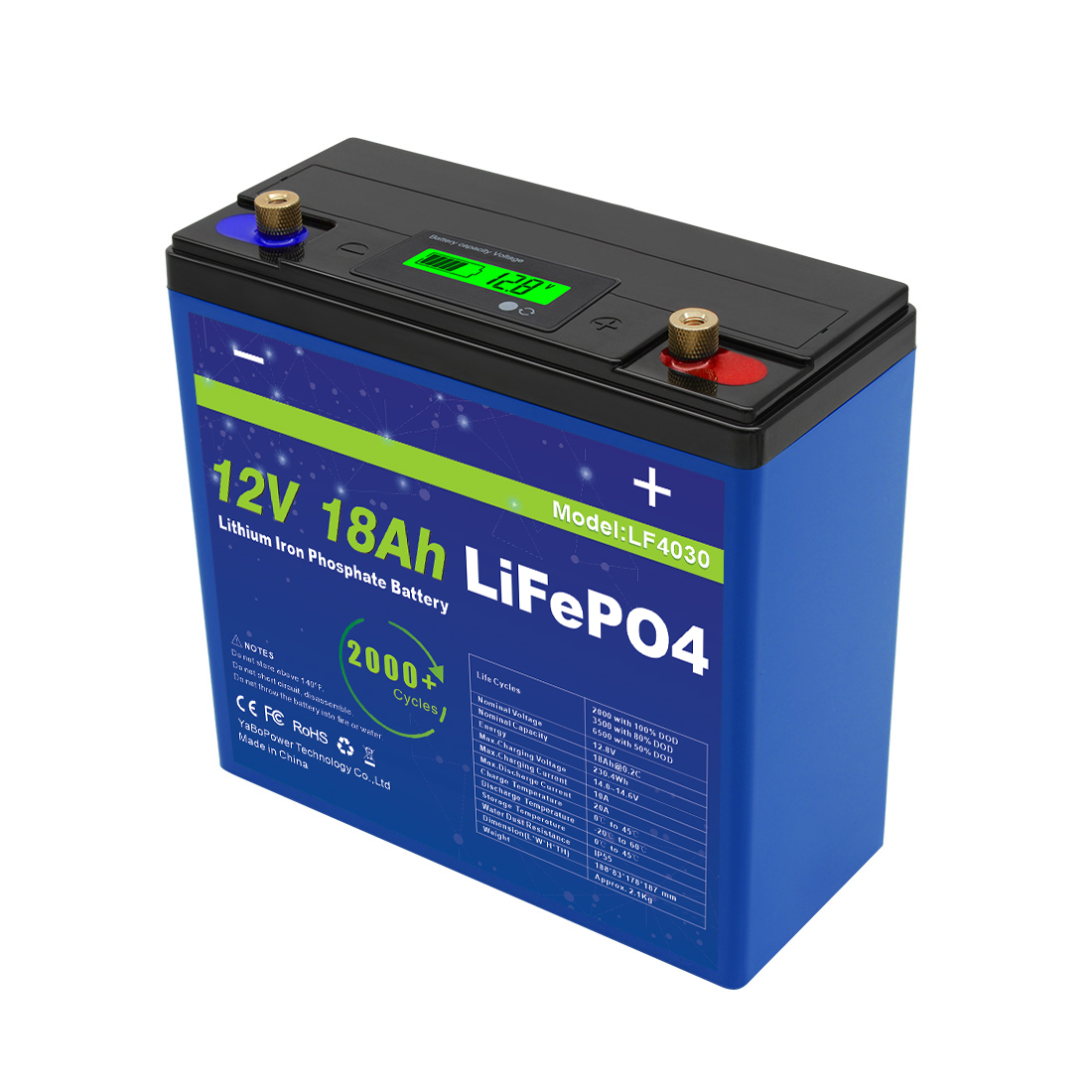 Lightweight 12V 18Ah Lifepo4 Battery Big Capacity Long Cycle Life 3 Years Warranty