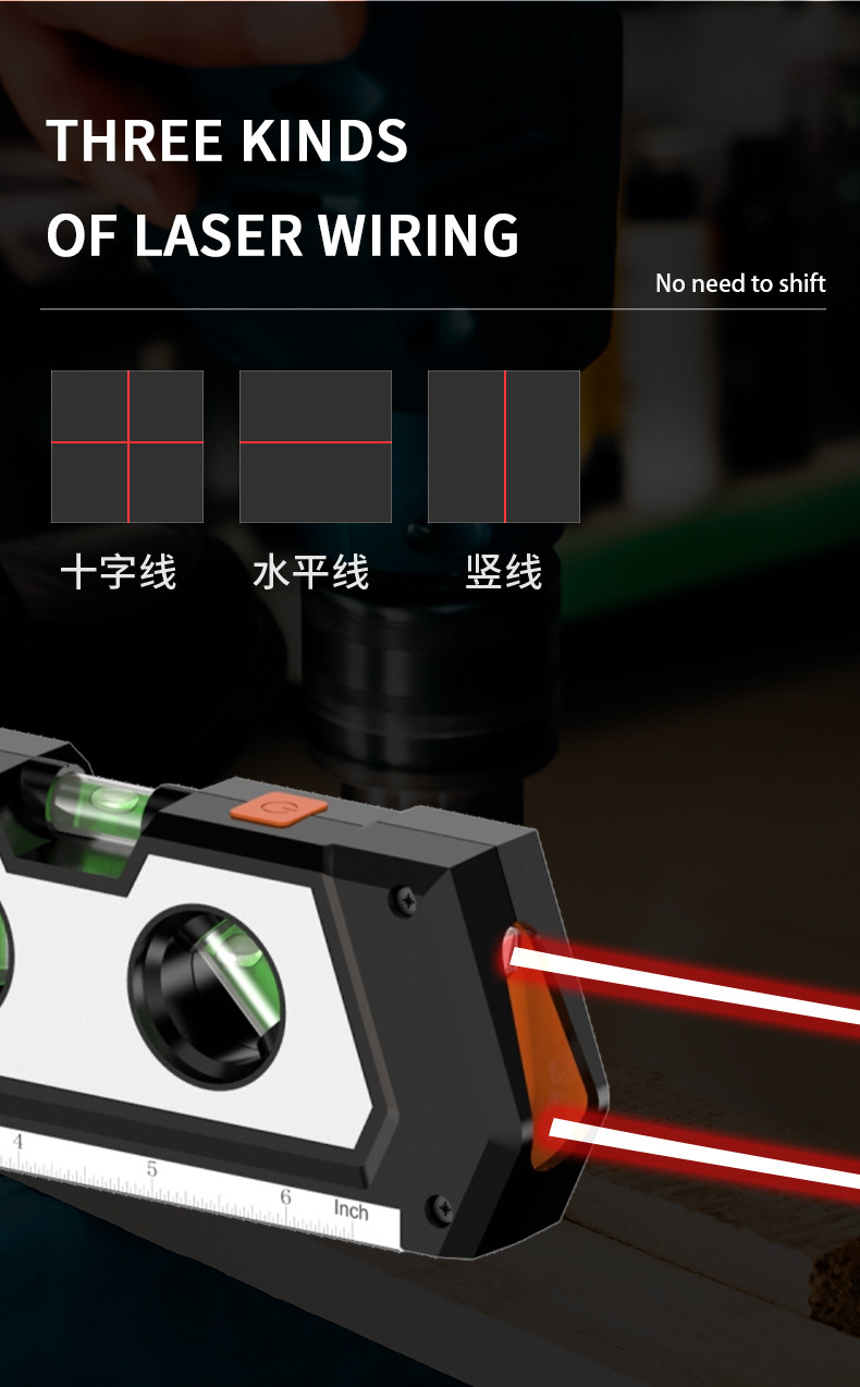 Laser Level Meter Tape Measure Straightedge Bubble Meter with Three different angles