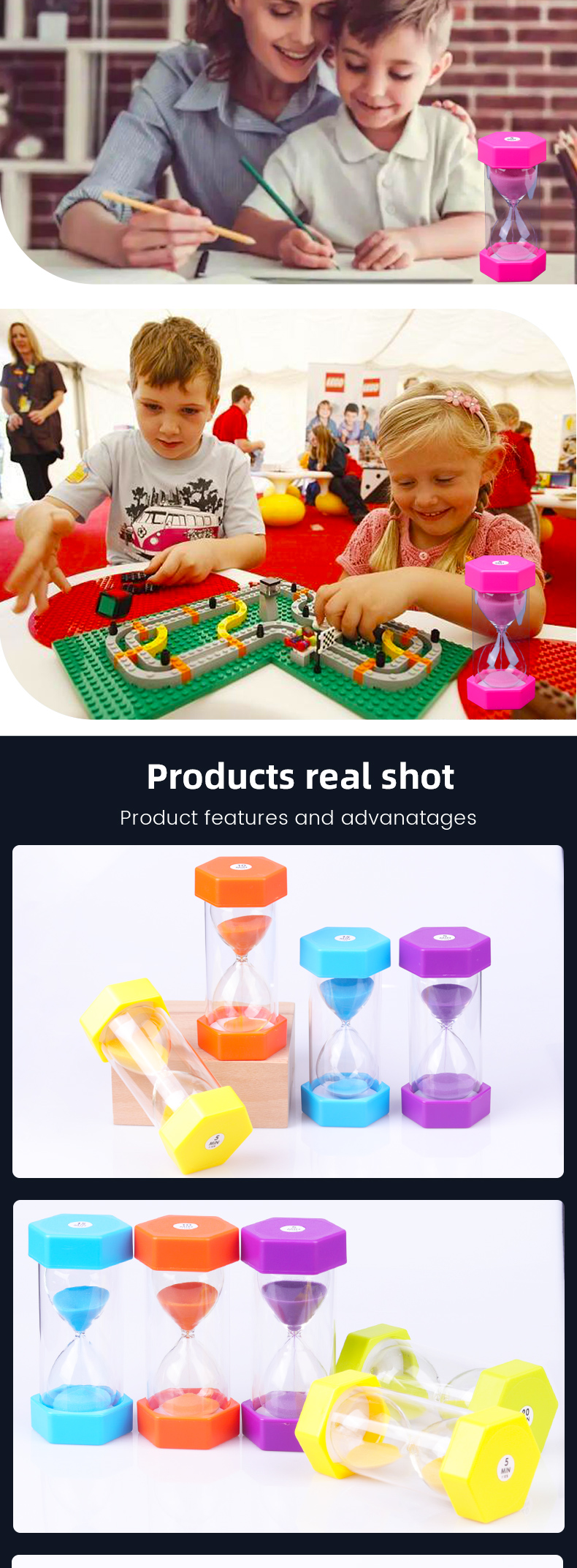 Kids Sand Timer Hourglass Plastic Hexagonal Hourglass Free Sample