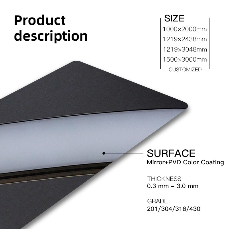Customized Size Decorative Stainless Steel Sheet 201 304 316l Cold Rolled 8k Mirror Pvd Color Finish