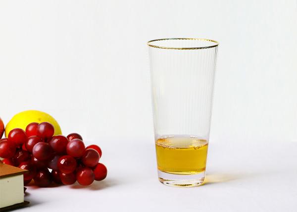 Optic Texture Hand Blown Gold Rim Highball Glasses , Electroplating 17 Oz