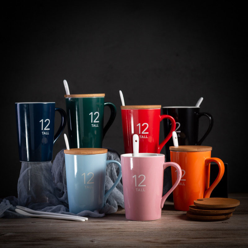 Ceramic Custom Drinking Cups With Spoon White 6oz Sublimation Mugs