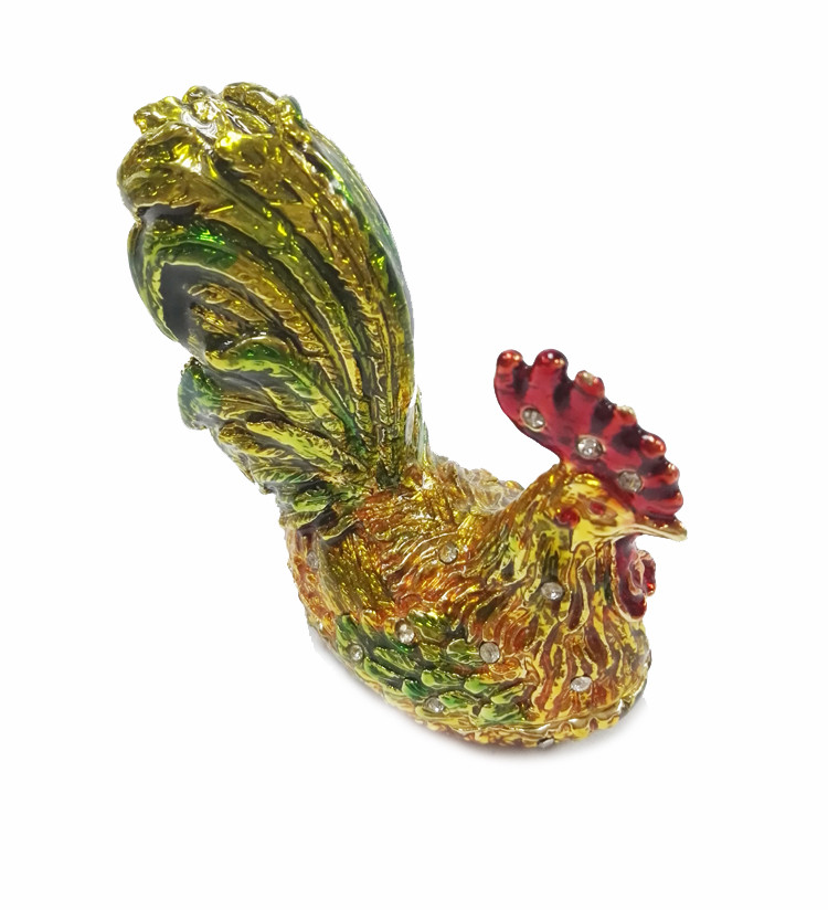 Rooster chicken jeweled trinket box with diamond for gift jewelry box