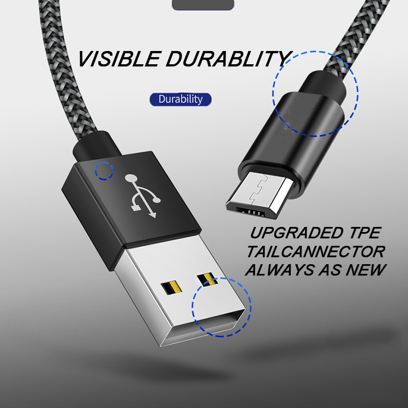 Nylon Braided 2A Fast Charging Cable Data Transfer Micro USB Type C