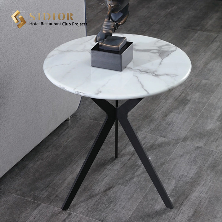Restaurant Coffee Table, Corner Table, Center Table, Tea Table, Side Table, Natural Marble Top, Powder Coated Steel Base