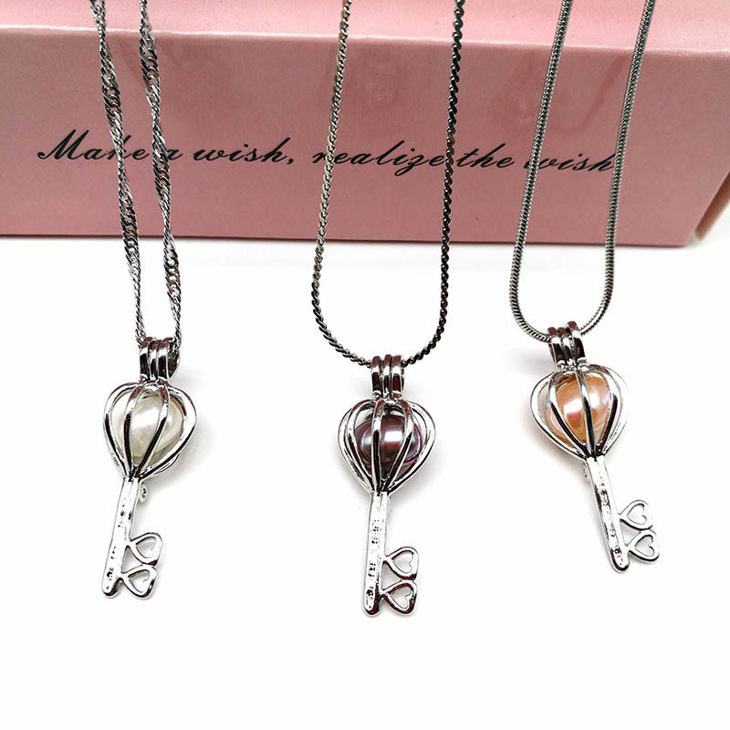 Fashion Real Freshwater Pearl Beads Key Locket Cage Pendant for Necklace Jewelry