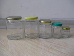 China 280ml clear glass jar for honey/hexagonal glass jars wholesale