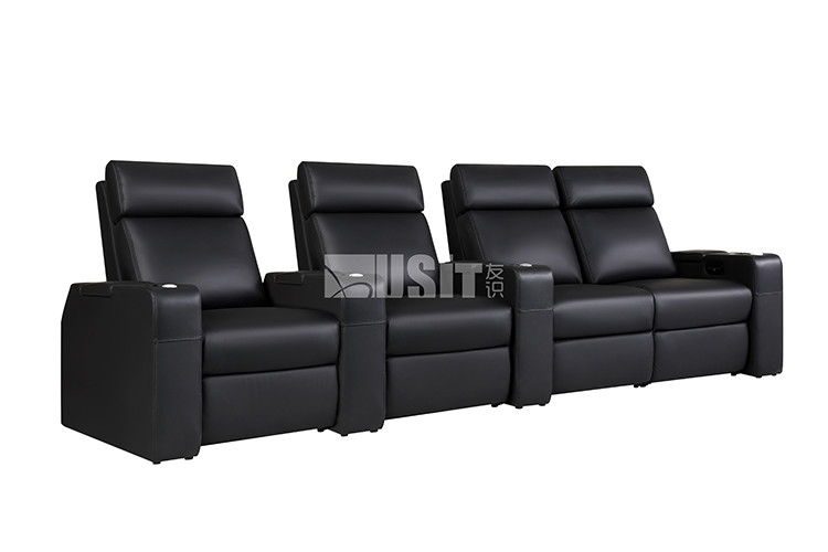 Contemporary Theater Seating Black Leather Soft Upholstery Recliner For Softness And Durability