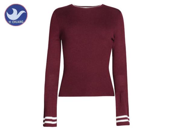 Long Trumpet Sleeves Womens Knit Pullover Sweater Stripe Edges Knitwear Anti -