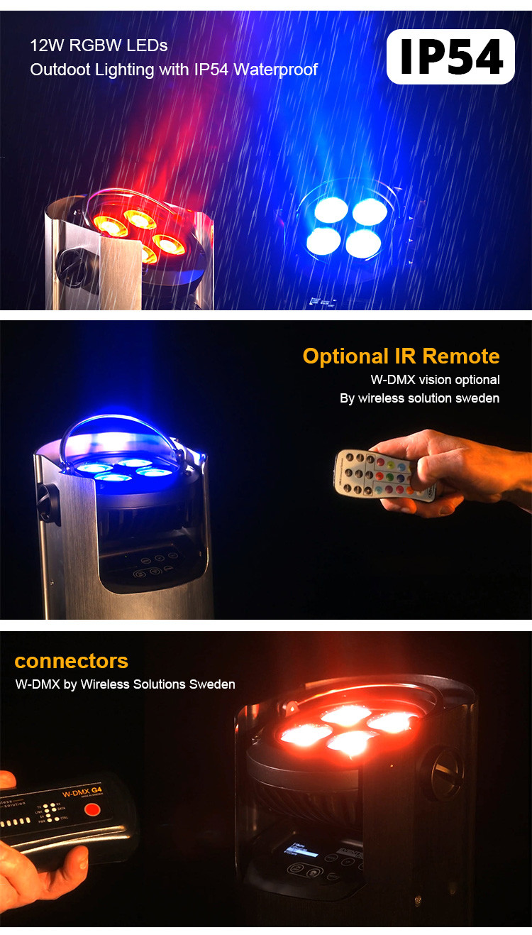 Battery Powered Up Light 4*12W RGBW 4in1 LED Uplights Battery Par Light for Dj Club Party Wedding Stage