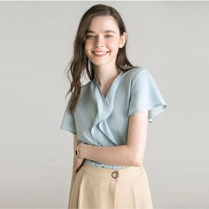 China V Neck Short Sleeve Summer Blouse wholesale