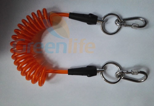 Orange Plastic Core Detachable Elastic Coil Cord W/Stainless Steel Ring