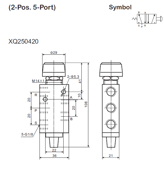 1/8 Inch Manually Pneumatic Push Button Valve Xq250420 5/2" Stainless Steel Valve