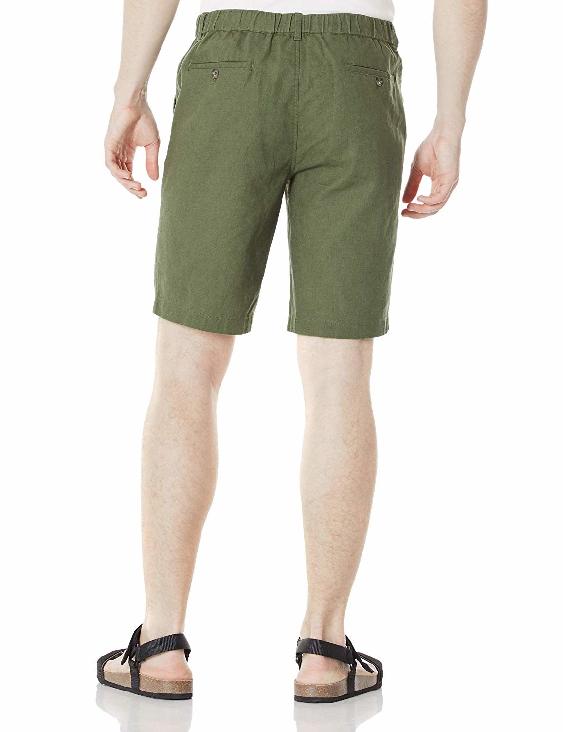 Olive Zipper Closure Mens Linen Shorts Drawstring 10 Inch Inseam Shorts