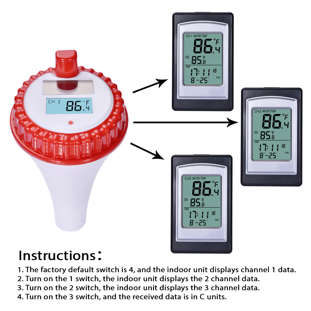 Temperature Accuracy Wireless Solar Digital Pool Thermometer In Red And Silver