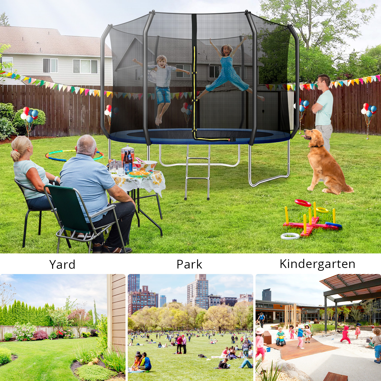 Applicable Scene AJUNION 10ft Trampoline for Kids Jumping in Park or Kindergarten