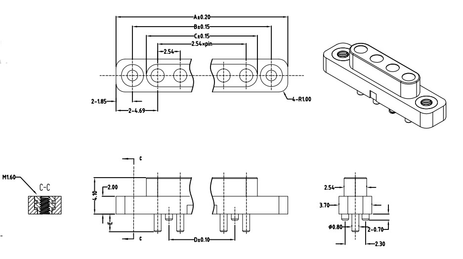 3A Spring Loaded Contact Connector 6 Pin 2.54 Mm Pitch Connector Male And Female