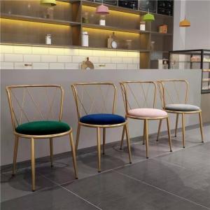 China Antirust Seamless Welding Velvet And Metal Dining Chairs Gold Legs wholesale