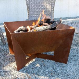 China Portable Outdoor Wood Burning Square Geometric Corten Steel Fire Pit wholesale