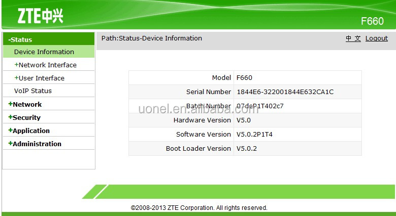 ZXHN GPON ZTE F660 V5.0 4FE+2VOIP+in WIFI+1USB