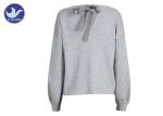 Bubble Sleeves Womens Knit Pullover Sweater Tape Butterfly Knot In Back Neck